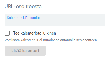 Kalenterin URL-osoite kenttä